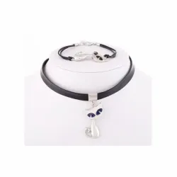 Kit con colgantes de silueta de gato en acero inoxidable plateado para collar y pulsera