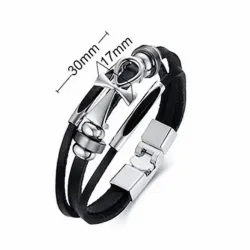 Pulsera de piel con cruz egipcia Ankh hombre | Bisujoya