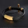 Pulsera de cuero cruz dorada hombre | Bisujoya