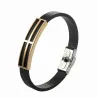 Pulsera masculina de cuero vacuno marrón con herrajes de acero inoxidable bañado en oro amarillo