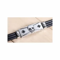 Pulsera goma calavera acero pulido hombre | Bisujoya