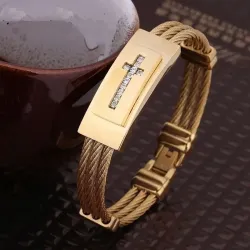 Pulsera acero chapado oro 18k hombre | Bisujoya