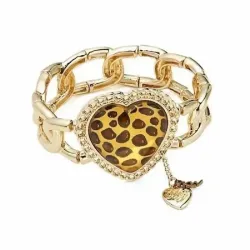 Pulsera elástica dorada para mujer con un dije de corazón y cuentas de cristal brillantes.