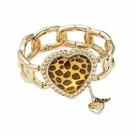 Pulsera elástica dorada para mujer con un dije de corazón y cuentas de cristal brillantes.