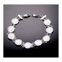 Pulsera de mujer con monedas francesas de plata envejecida y cobre rosado.