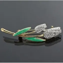 Broche vintage hojas verdes cristales | Bisutería fiesta para mujer