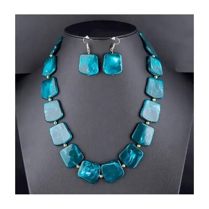 Conjunto collar pendientes piedras colores | Bisutería acero para mujer
