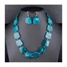 Conjunto collar pendientes piedras colores | Bisutería acero para mujer