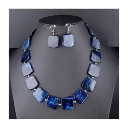 Conjunto collar pendientes piedras colores | Bisutería acero para mujer
