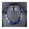 Conjunto collar pendientes piedras colores | Bisutería acero para mujer