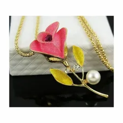 Collar broche flor rosa acero inoxidable | Bisujoya - Mujer romántica original