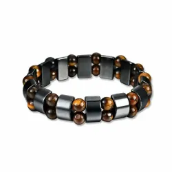 Pulsera ajustable de hematita auténtica con piedra natural ojo de tigre y cuentas de 8 mm.
