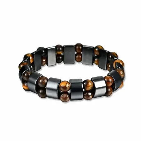 Pulsera ajustable de hematita auténtica con piedra natural ojo de tigre y cuentas de 8 mm.