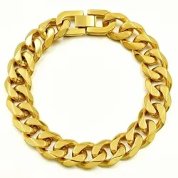 Pulsera grande para hombre de acero inoxidable en color dorado con trece milímetros de ancho y eslabones grandes.