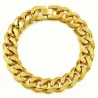 Pulsera grande para hombre de acero inoxidable en color dorado con trece milímetros de ancho y eslabones grandes.