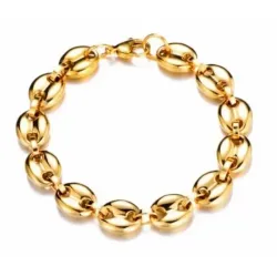 Brazalete para hombre con eslabones grandes de diseño calabrote plano con baño dorado brillante.