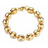 Brazalete para hombre con eslabones grandes de diseño calabrote plano con baño dorado brillante.