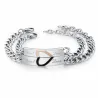 Conjunto de dos pulseras de acero inoxidable con corazón bicolor dividido para pareja.