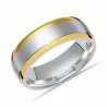 Anillo compromiso banda dorada acero satinado | Anillo pareja económicos