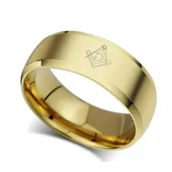 Anillo símbolo masónico escuadra y compás | Acero bañado oro
