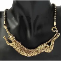 Collar vintage jaguar oro envejecido. Estampado leopardo. Diámetro 25mm