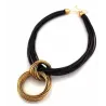 Collar cordón con dije redondo elegante | Piel y cobre dorado