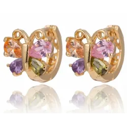 Pendientes de mariposa con cristal multicolor y acabado dorado en bisutería