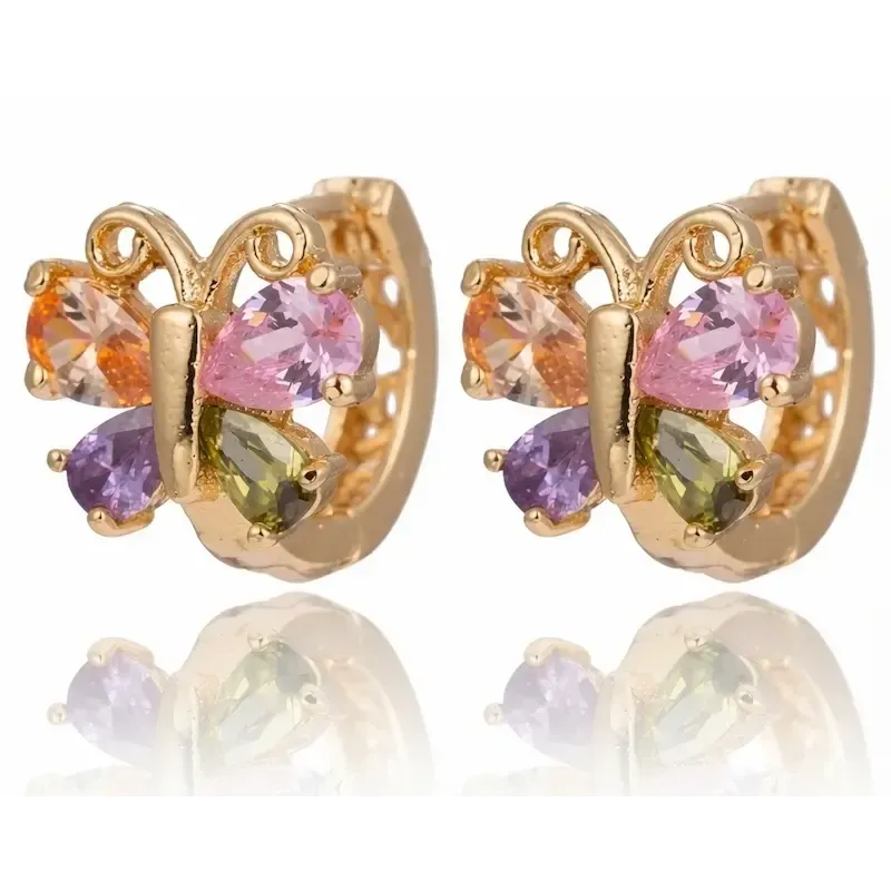 Pendientes de mariposa con cristal multicolor y acabado dorado en bisutería