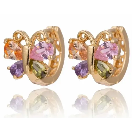 Pendientes de mariposa con cristal multicolor y acabado dorado en bisutería