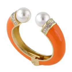 Brazalete naranja esmaltado con perlas y cristales | Diseño rígido