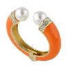 Brazalete naranja esmaltado con perlas y cristales | Diseño rígido