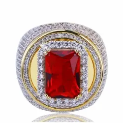 Anillo hombre chapado oro blanco cristales | Bisutería hip hop elegante