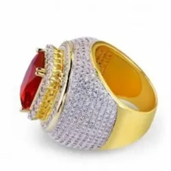 Anillo hombre chapado oro blanco cristales | Bisutería hip hop elegante