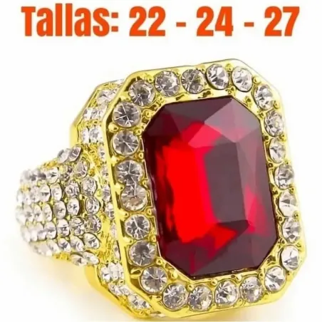 Anillo de bisutería para hombre con piedra roja central ovalada de 2 cm