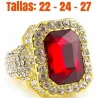 Anillo de bisutería para hombre con piedra roja central ovalada de 2 cm