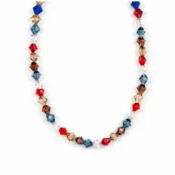 Collar bisutería mujer con cuentas de cristal multicolor, sobre fondo claro mostrando su mezcla de tonos.