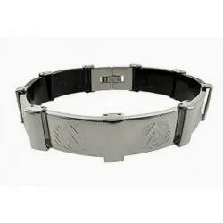 Brazalete bisutería hombre en acero y goma, diseño ancho y resistente, mostrando su textura sobre fondo neutro.