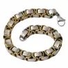 Pulsera bisutería hombre estilo bizantino en acero con tonalidades duales, mostrando su entrelazado metálico.