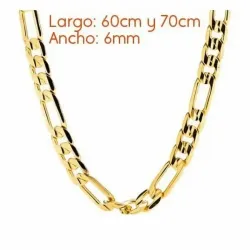 Collar bisutería hombre cadena figaro italiana chapada en oro 18k de 6mm, sobre fondo negro.