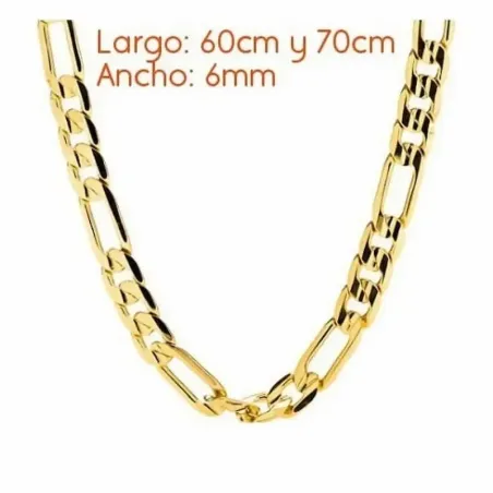 Collar bisutería hombre cadena figaro italiana chapada en oro 18k de 6mm, sobre fondo negro.