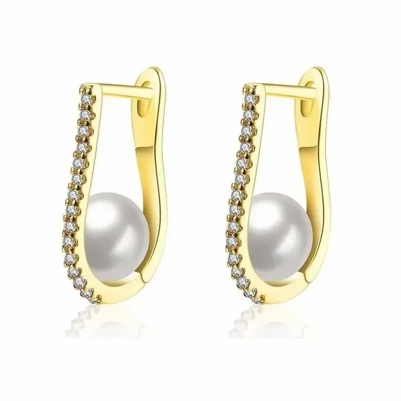 Pendientes perla blanca circonitas plata | Bisujoya - Mujer sofisticación diaria