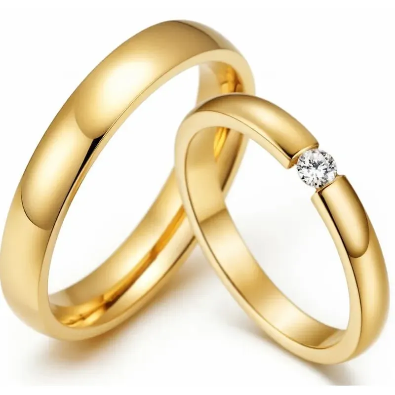 Anillos boda oro 18K acero comfort fit | Bisujoya - Pareja compromiso por siempre