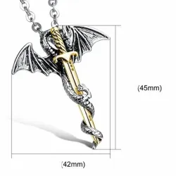 Collar dragón espada dorada acero | Bisujoya - Hombre fuerza estilo