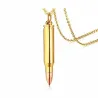 Colgante bala bisutería hombre con cadena 49cm acero dorado para cenizas, sobre fondo gris oscuro.