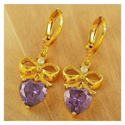 Pendientes corazón púrpura gold filled 18K | Bisujoya - Mujer romántica elegante