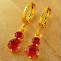 Pendientes largos gold filled 14K rubíes | Bisujoya - Mujer sofisticada color