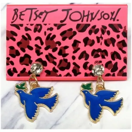Pendientes bisutería mujer con paloma paz 2cm oro esmalte y strass, sobre fondo azul cielo.