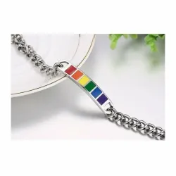 Pulsera orgullo arcoíris acero LGBT 21cm | Bisujoya - Hombre diversidad estilo
