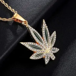 Collar hip hop hoja arce piedras blancas | Bisujoya - Hombre símbolo fuerza