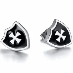 Pendientes escudo templario rojo negro | Bisujoya - Unisex medieval historia